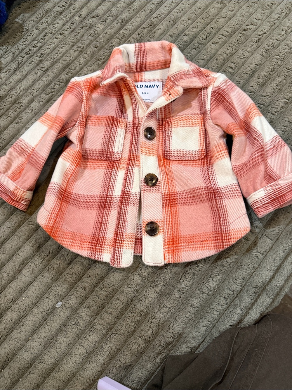Old Navy Pink Cream Plaid Pea Coat